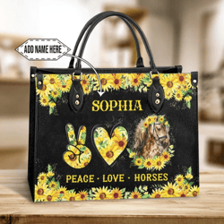 Personalized Horse Peace Love Horses Leather Bag, Women's Pu Leather Bag, Best Mother's Day Gifts