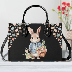 easter handbag, bunny design purse, spring flower handbag, ladies leather handbag, unique easter handbag