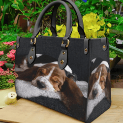 basset hound dog sleeping leather handbag, women leather handbag, gift for her, custom leather bag