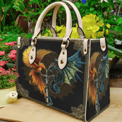 Dragon And Phoenix Leather Handbag, Women Leather Handbag, Gift for Her, Custom Leather Bag