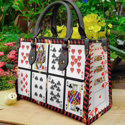 poker cards purse leather handbag, women leather handbag, gift for her, custom leather bag