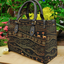 Africa African Gold Purse Leather Handbag, Women Leather Handbag, Gift for Her, Custom Leather Bag