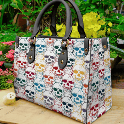 Colorfull Skull Lover Leather Handbag, Women Leather Handbag, Gift for Her, Custom Leather Bag, Birthday Gift