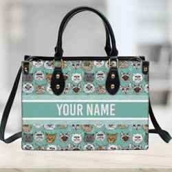 Personalized Cute Cat Leather Handbag, Women Leather Handbag, Gift for Her, Custom Leather Bag, Birthday Gift