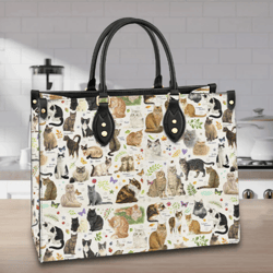 Cat Lover Purse Leather Handbag, Women Leather Handbag, Gift for Her, Custom Leather Bag, Birthday Gift