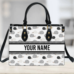 Personalized Hedgehog Leather Handbag, Women Leather Handbag, Gift for Her, Custom Leather Bag, Birthday Gift