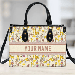 Personalized Giraffe Leather Handbag, Women Leather Handbag, Gift for Her, Custom Leather Bag, Birthday Gift
