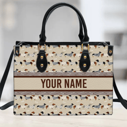 Personalized Dachshund Purse Leather Handbag, Women Leather Handbag, Gift for Her, Custom Leather Bag, Birthday Gift