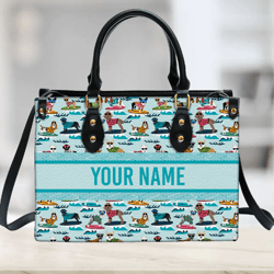 Personalized Surfing Dog Leather Handbag, Women Leather Handbag, Gift for Her, Custom Leather Bag, Birthday Gift