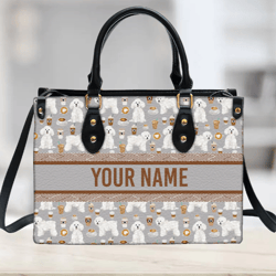 Personalized Bichon Frise Dog Leather Handbag, Women Leather Handbag, Gift for Her, Custom Leather Bag, Birthday Gift