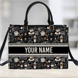Personalized Coffee Menu Leather Handbag, Women Leather Handbag, Gift for Her, Custom Leather Bag, Birthday Gift