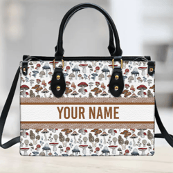Personalized Name Mushroom Leather Handbag, Women Leather Handbag, Gift for Her, Custom Leather Bag, Birthday Gift