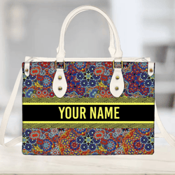 Personalized Hippy Flower Leather Handbag, Women Leather Handbag, Gift for Her, Custom Leather Bag, Birthday Gift