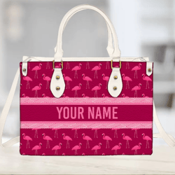 Personalized Pink Flamingo Leather Handbag, Women Leather Handbag, Gift for Her, Custom Leather Bag, Birthday Gift