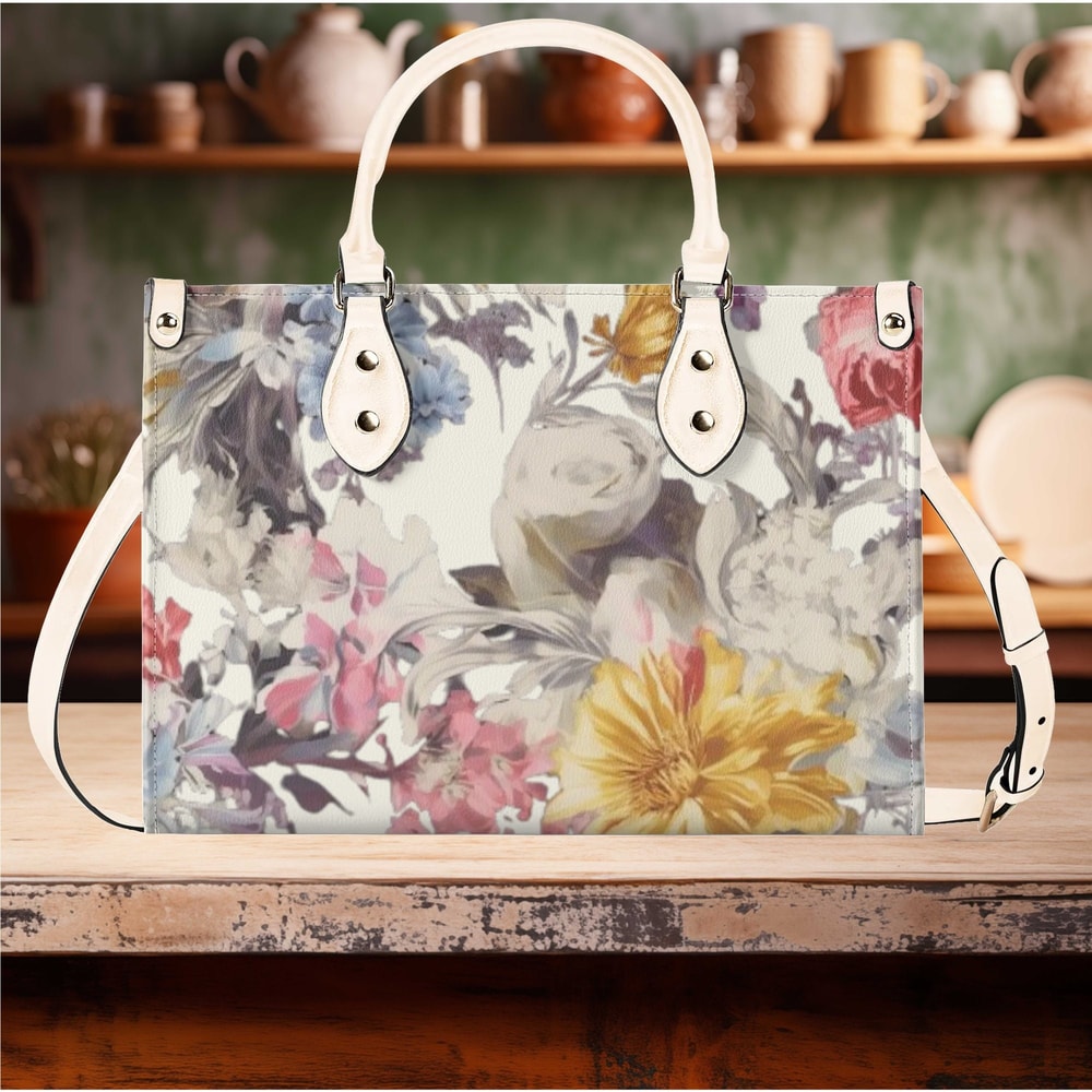 Luxury Women PU leather Handbag tote purse beautiful spring floral botanical garden of flowers design pattern Gift Mom wife.jpg