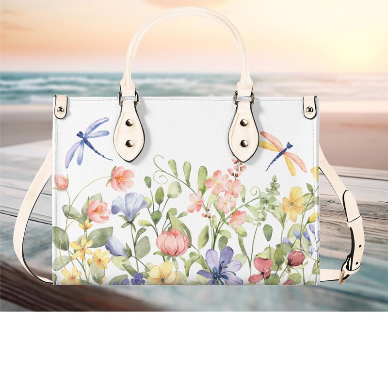 Luxury Women PU leather Handbag tote purse beautiful spring floral botanical garden of wildflowers Cottagecore farmhouse look design 2.jpg