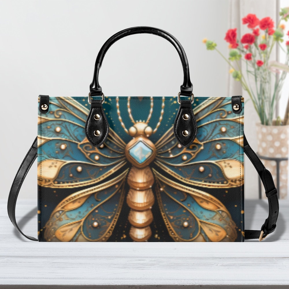 New Version-Luxury Women PU Leather Handbag Butterfly moth design unique art women' s shoulder bag tote bowler bag purse luna celestial .jpg