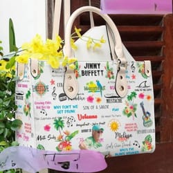 jimmy buffett personalized leather bag, jimmy buffett custom handbag, shoulder bag, crossbody bag, shopping handbag