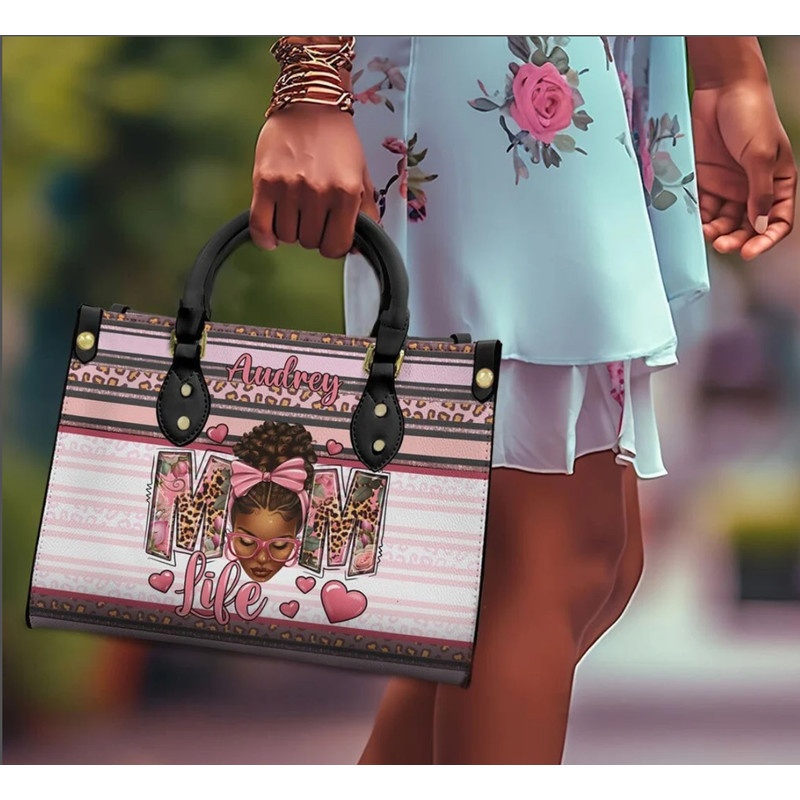 Mama Black Woman Leather Handbag With Handle, Mother's Day Gift, Custom Handbag Gift For Black Mom, African American Mom HandBags.png