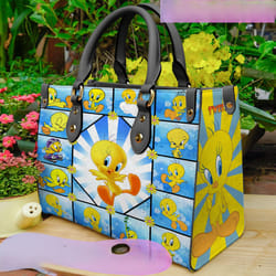 tweety bird personalized leather bag, tweety bird custom handbag, shoulder bag, crossbody bag, shopping leather handbag