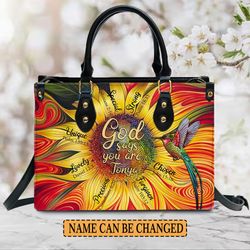christianartbag handbags, god says you are leather handbag, sunflower hummingbird leather handbag, gifts for women