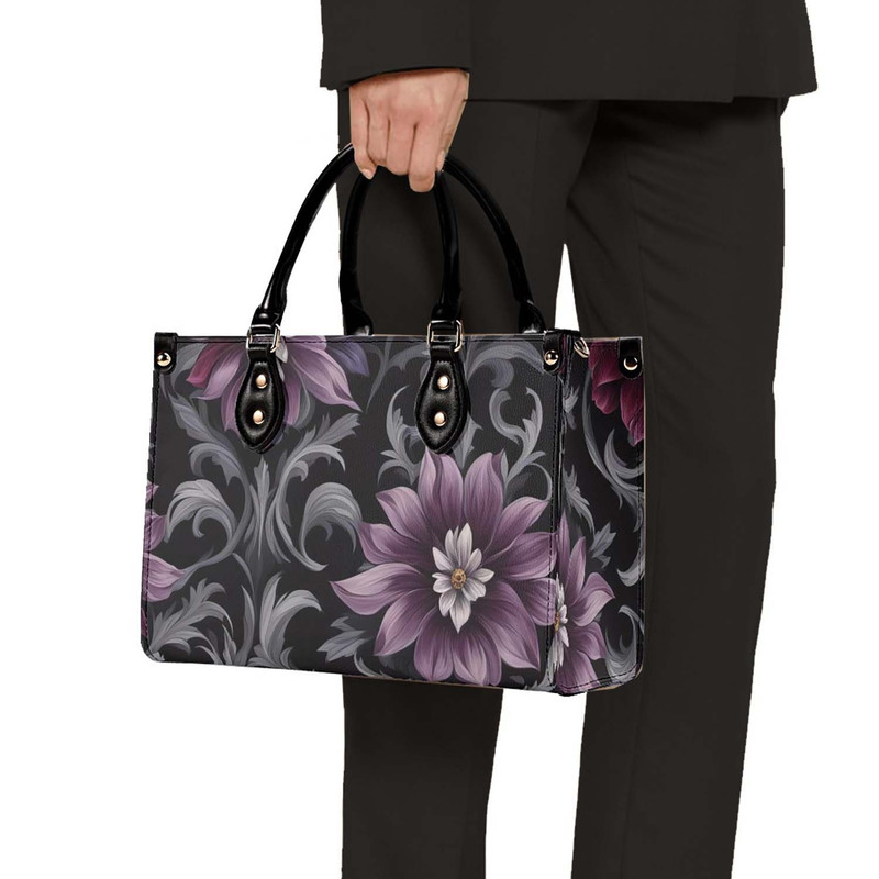 Mystery & Delight- Goth Purple Flowers Purse, Floral Faux Leather Hand Bag, Unique Womens Shoulder Bag, vegan strap, Luxe Jane.jpg