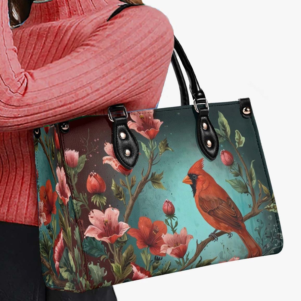 Red Cardinal Purse, Turquoise Bird Bag, Vegan Leather Cottagecore Handbag, Floral Shoulder Bag, Womens Satchel Luxe Jane.jpg