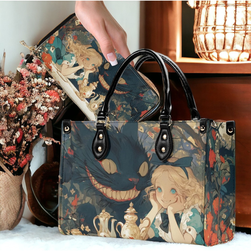 Boho blue moon Peony top handles Vegan leather handbag purse with shoulder strap, Witchy whimsigoth crossbody bag wallet set Hippies gift.jpg