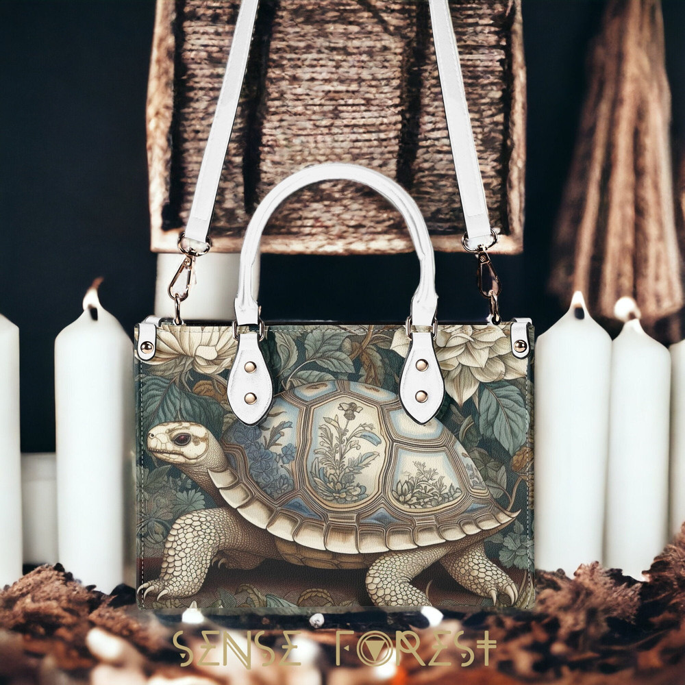 Goblincore Box Turtle Art Nouveau Vegan leather Leather Handbag, Witchy cottagecore Tortoise lover crossbody bag, Retro Botanical purse gift.jpg