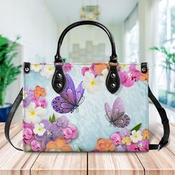 butterfly vintage pattern leather bag, butterfly handbag, custom leather bag, woman handbag, custom leather handbag