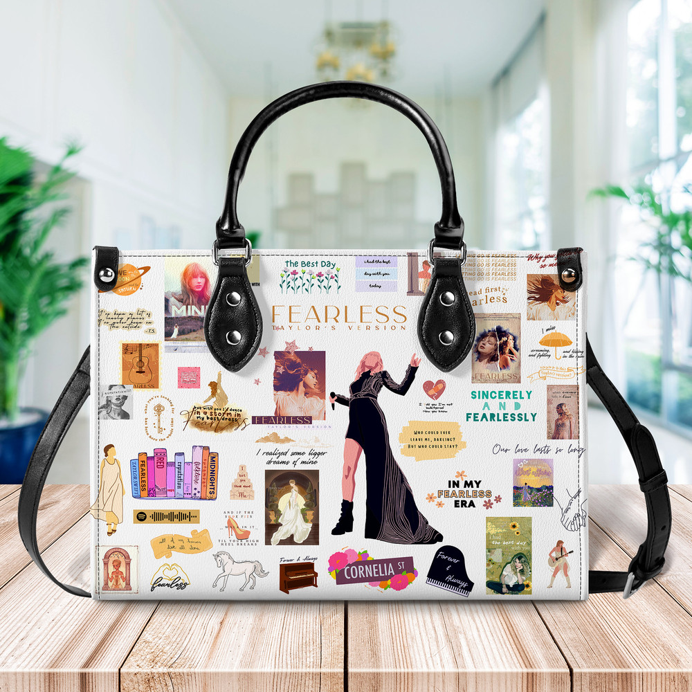 Taylor Swift Leather Handbag, Album Fearless, Eras Leather Handbag, Taylor Swift Lover Handbag, Women Handbag, Custom Leather Bag.jpg