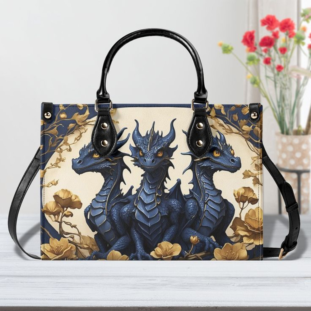 Blue Dragon Purse, Faux Leather Hand Bag, Unique Fantasy Womens Shoulder Bag, vegan strap, DND Gift, Luxe Jane Dragon Satchel.jpg