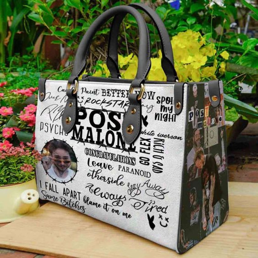 Post Malone Leather Handbag - Music-themed Travel Teacher Bag Handmade Vintage Custom Bags.jpg