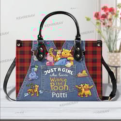 just a girl who love winnie the pooh leather bag handbag, pooh women bags purses, pooh lovers handbag, custom leather b