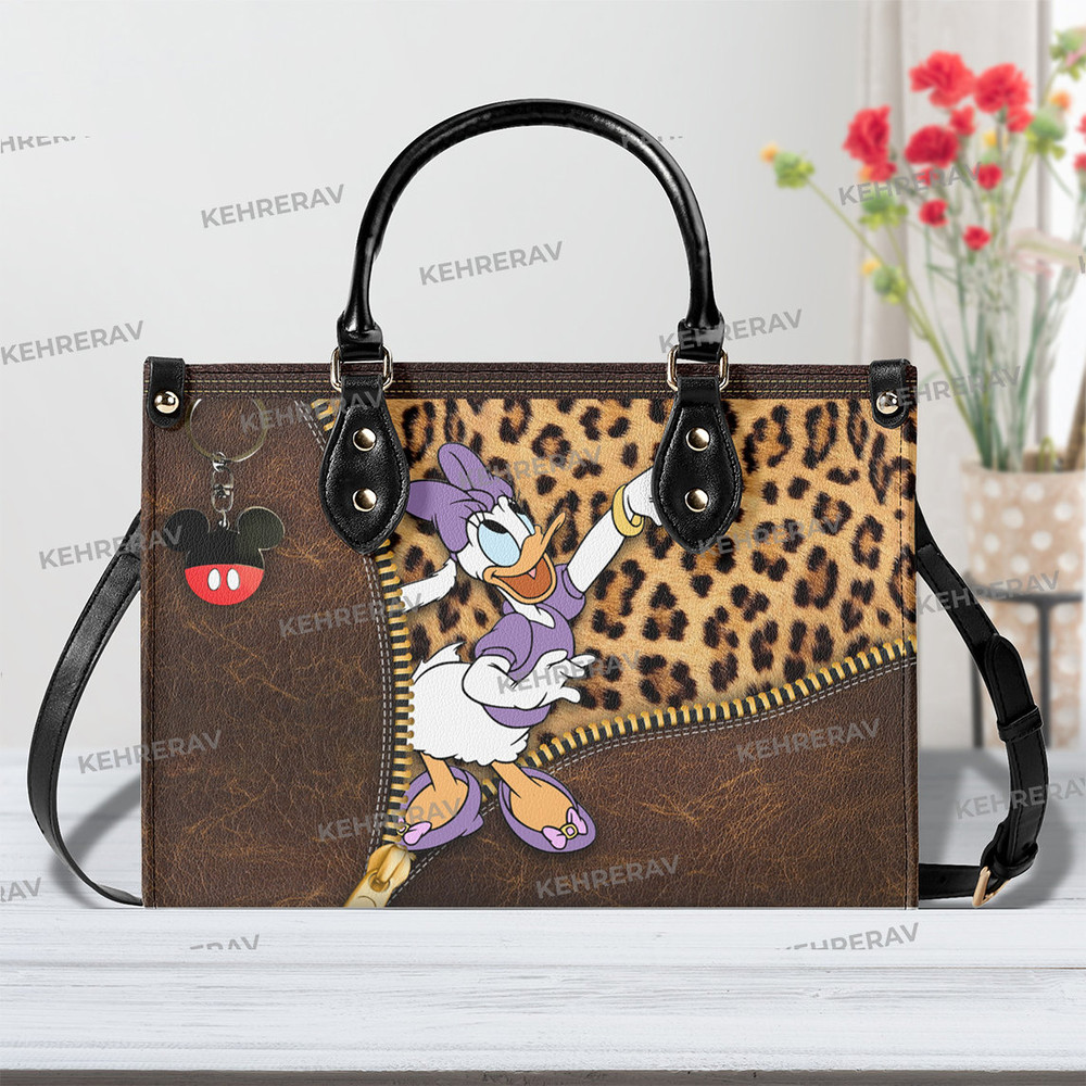 Leopard Daisy Leather Handbag, Daisy Duck Women Purses, Daisy Duck Lover's Handbag, Daisy Duck Custom Leather Bag,Woman Handbag,Handmade Bag.jpg