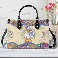 mandala daisy duck leather handbag, daisy duck women bags purses, daisy duck lovers handbag, custom leather bag, woman h
