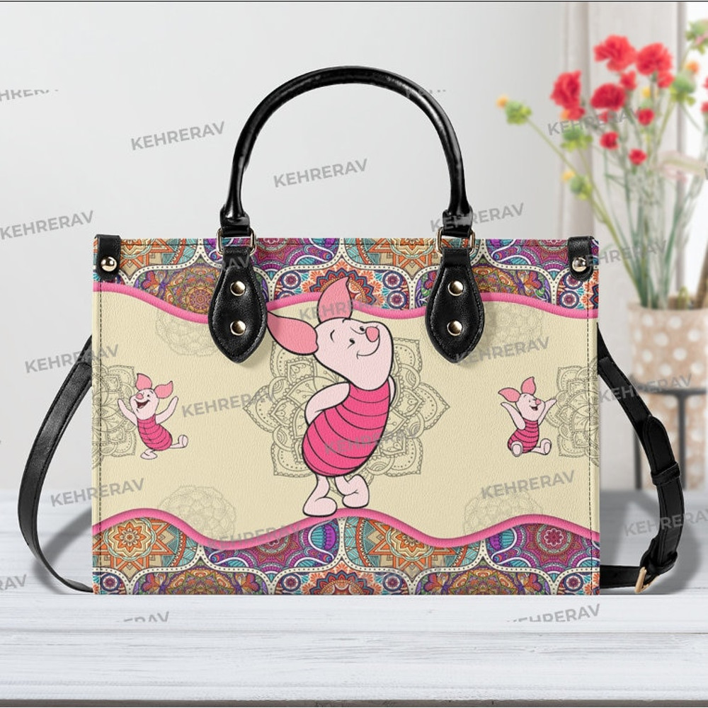 Mandala Piglet Leather Handbag, Piglet Women Bags Purses, Piglet Lover's Handbag, Custom Leather Bag, Woman Handbag, Handmade Bag.jpg