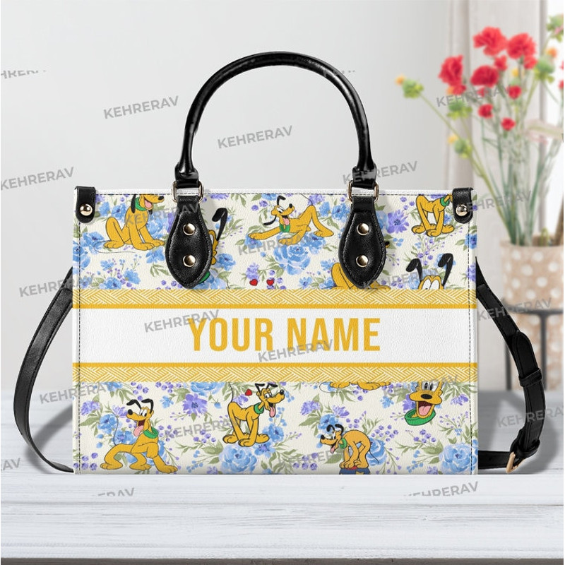 Pluto Floral Leather Handbag, Pluto Lover's Handbag, Custom Leather Bag, Woman Handbag,Handmade Bag,Pluto fun gift, Pluto Women Bags Purses.jpg