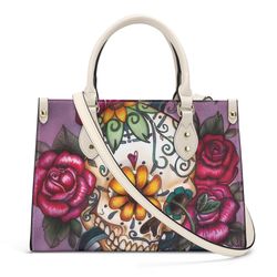 candy skull long wallet, sugar skull girl travel bag, day of the dead shoulder bag, floral sugar skull bag with shoulder