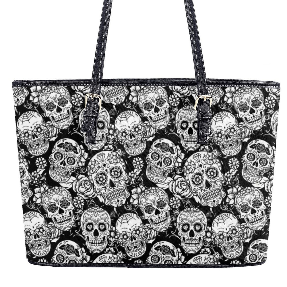 Dia de los muertos skull messenger bag, calaveras skull wallet, candy skull cosmetic bag, calaveras skull tote bag, floral sugar skull tote.jpg
