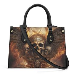 gothic skull tote bag, skull crossbody bag, spooky halloween bag with shoulder strap, skeleton crossbody bag, floral sku