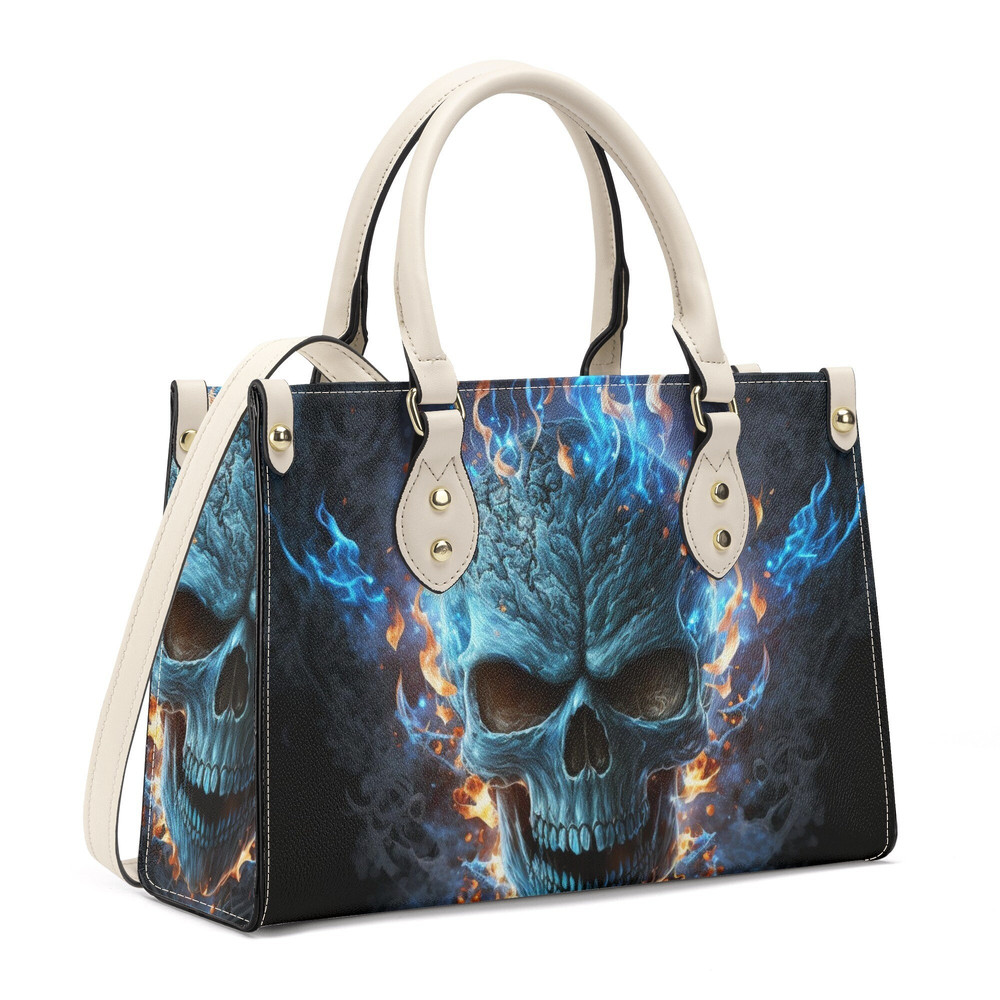Halloween messenger bag, flower skull travel bag, hooded skull cosmetic bag, hooded skull tote bag, skull women's handbag, skull in fire cro.jpg