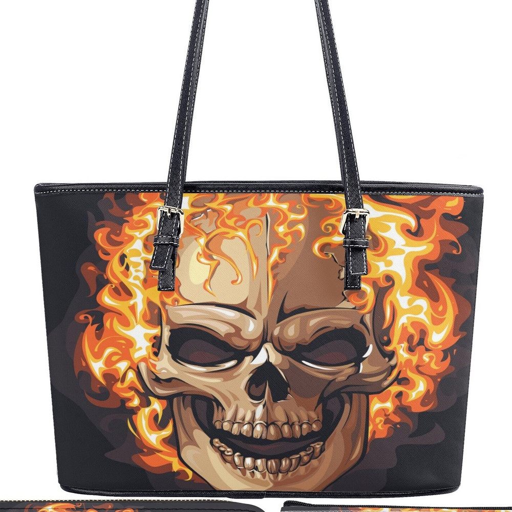 Horror long wallet, flame skull long wallet, goth crossbody bag, gothic skull bag with shoulder strap, flame skull tote bag flame skull bag.jpg