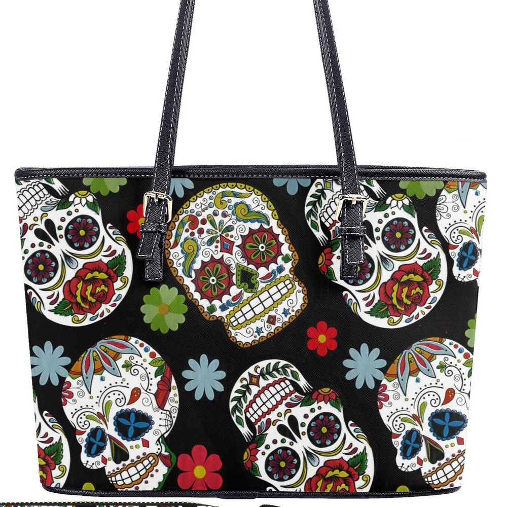 Mexican skull purse, sugar skull girl purse, mexican skull bag with shoulder strap, floral skull handbag, day of the dead crossbody bags.jpg