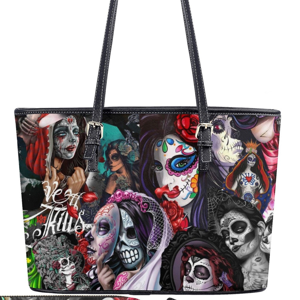 Mexican skull tote bag, mexico crossbody bag, cinco de mayo skull purse, calaveras skull handbag, sugar skull girl messenger bag floral skul.jpg