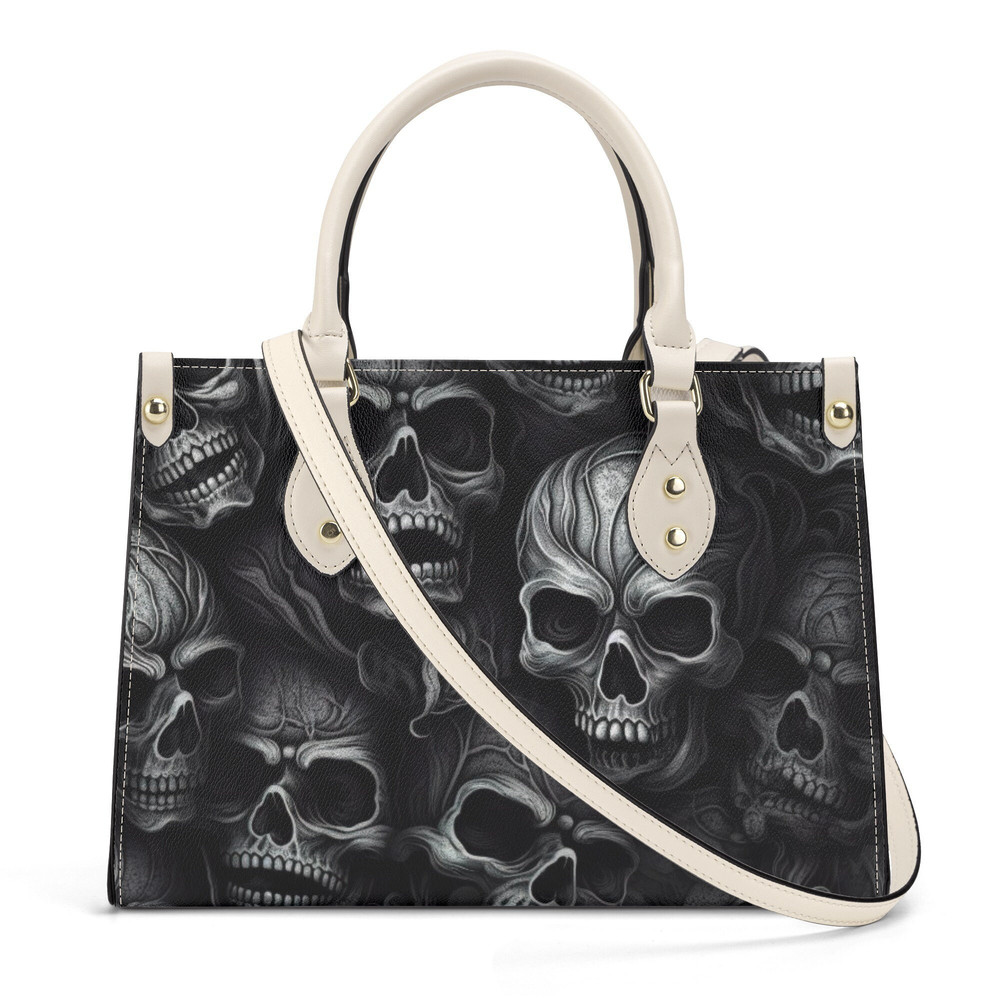 Skeleton messenger bag, skull in fire handbag, floral skull bag with shoulder strap, hooded skull handmade bag, hooded skull handmade bag, m.jpg