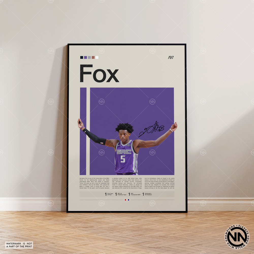 De’Aaron Fox Poster, Sacramento Kings, NBA Poster, Sports Poster, Mid Century Modern, NBA Fans, Basketball Gift, Sports Bedroom Posters.jpg