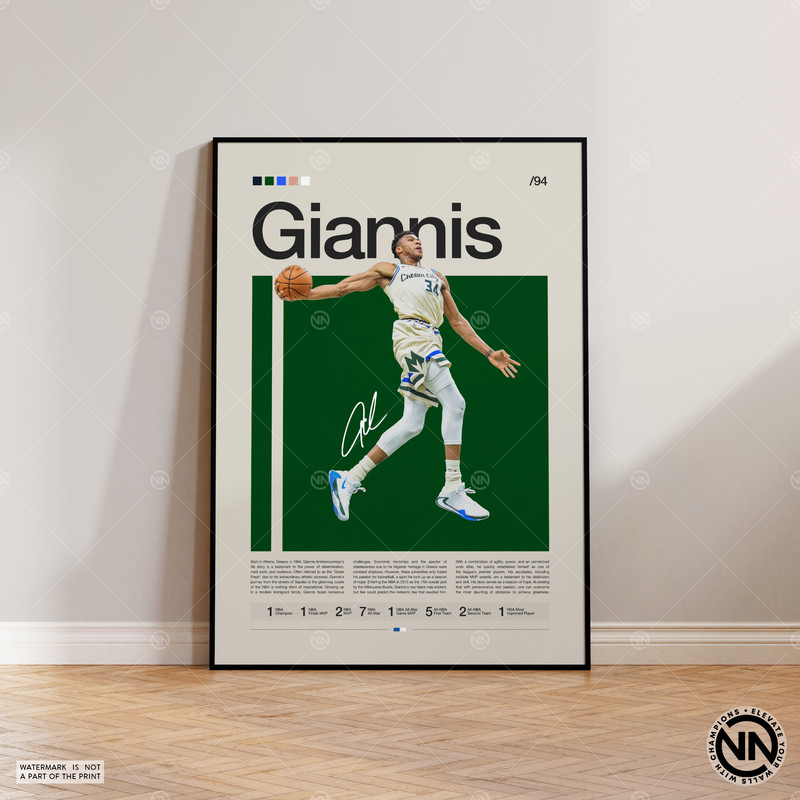 Giannis Antetokounmpo Poster, Milwaukee Bucks Poster, Sports Poster, Mid Century Modern, NBA Fans, Basketball Gift, Sports Bedroom Posters.jpg
