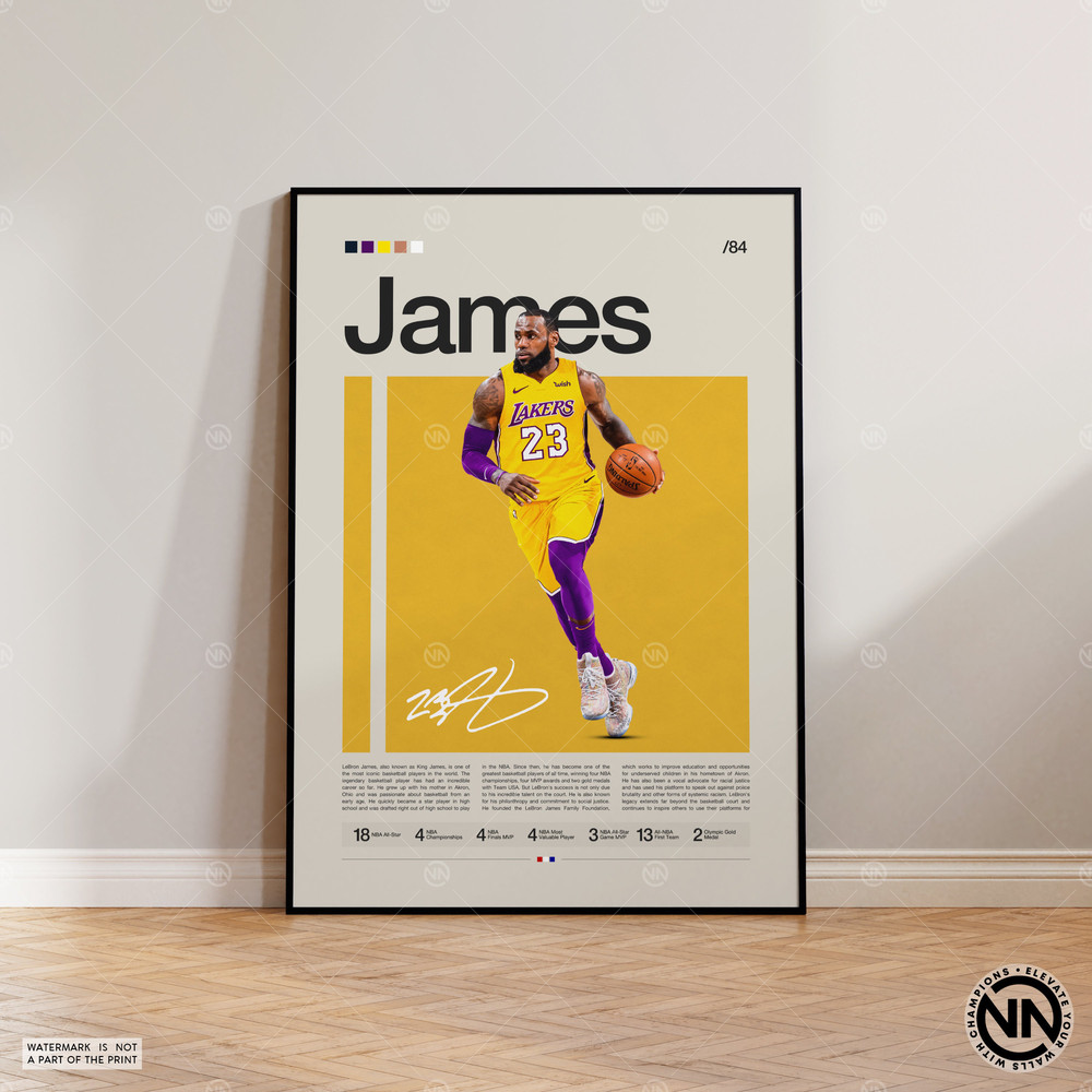 Lebron James Poster, LA Lakers Print, NBA Poster, Sports Poster, Mid Century Modern, NBA Fans, Basketball Gift, Sports Bedroom Posters.jpg