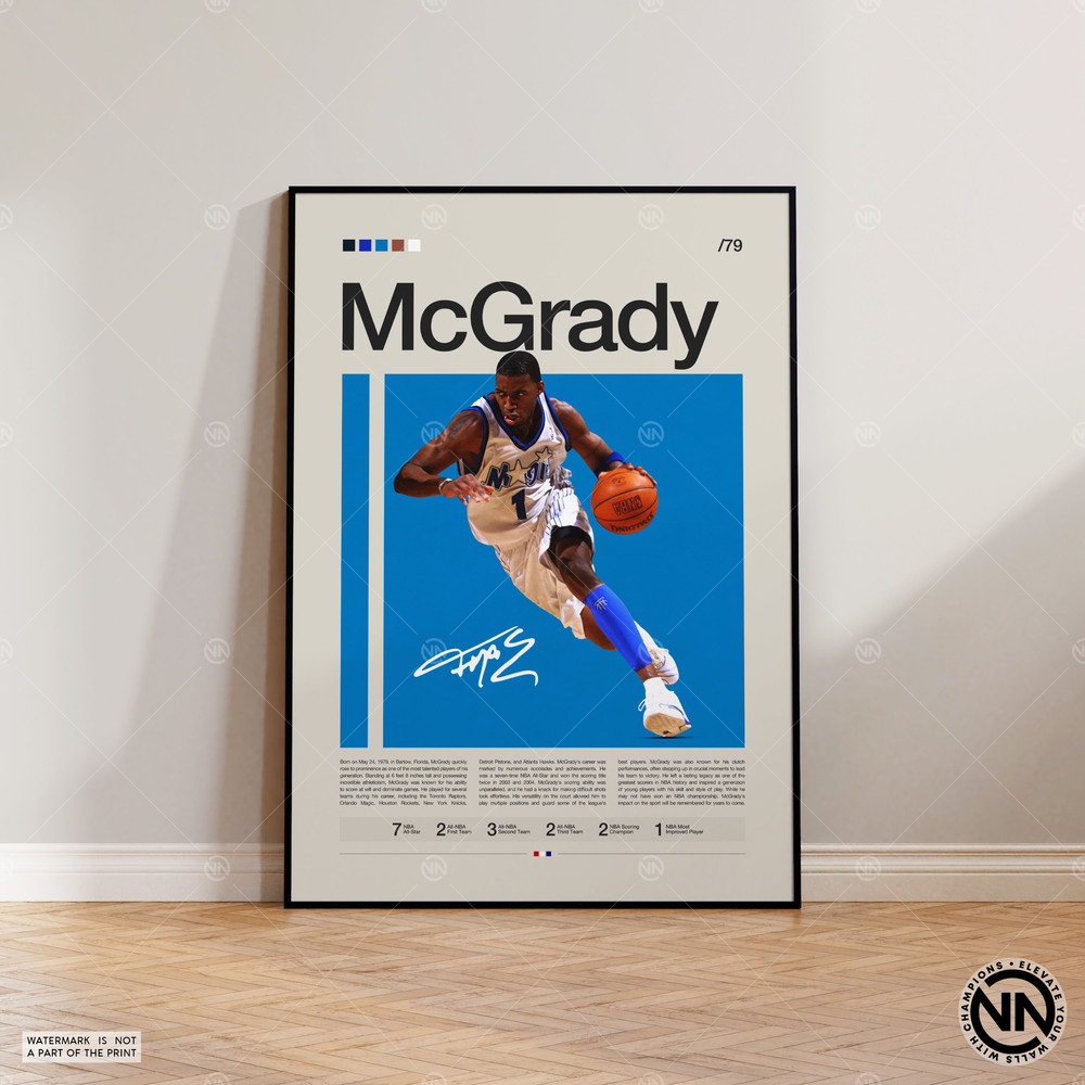 Tracy McGrady Poster, Orlando Magic Poster, NBA Poster, Sports Poster, Mid Century Modern, NBA Fans, Basketball Gift, Sports Bedroom Posters.jpg